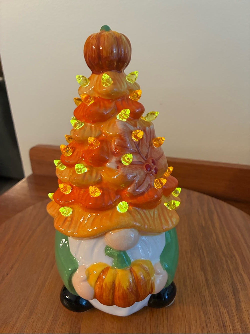 Autumn Pumpkin Gnome Ceramic Holiday Tree Figurine - Orange Green CUTE